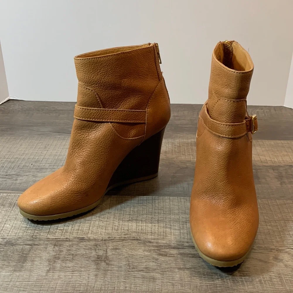 J. Crew brown leather wedge boots size 8